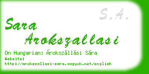 sara arokszallasi business card